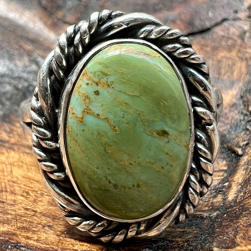 Kingman Turquoise Ring Size 9 Sterling Silver Rope Frame Southwestern